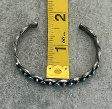 OLD Fred Harvey era Navajo/Zuni snake eye Turquoise TWISTED silver Bracelet 6.5 - Additional view 13