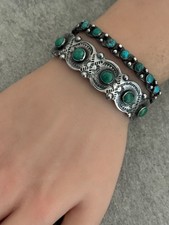 OLD Fred Harvey era Navajo/Zuni snake eye Turquoise TWISTED silver Bracelet 6.5 - Additional view 4