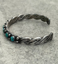 OLD Fred Harvey era Navajo/Zuni snake eye Turquoise TWISTED silver Bracelet 6.5 - Additional view 6