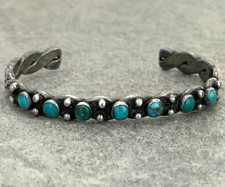 OLD Fred Harvey era Navajo/Zuni snake eye Turquoise TWISTED silver Bracelet 6.5