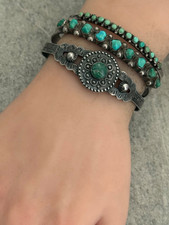 Vintage FRED HARVEY ERA HAND NAVAJO Turquoise CONCHO Sterling Bracelet 6.5 in - Additional view 4