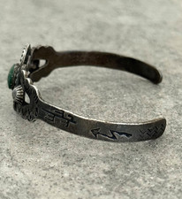 Vintage FRED HARVEY ERA HAND NAVAJO Turquoise CONCHO Sterling Bracelet 6.5 in - Additional view 5