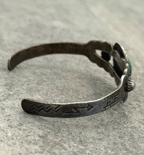 Vintage FRED HARVEY ERA HAND NAVAJO Turquoise CONCHO Sterling Bracelet 6.5 in - Additional view 6