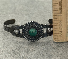 Vintage FRED HARVEY ERA HAND NAVAJO Turquoise CONCHO Sterling Bracelet 6.5 in - Additional view 9