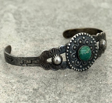 Vintage FRED HARVEY ERA HAND NAVAJO Turquoise CONCHO Sterling Bracelet 6.5 in - Additional view 2