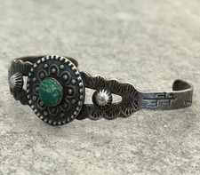 Vintage FRED HARVEY ERA HAND NAVAJO Turquoise CONCHO Sterling Bracelet 6.5 in - Additional view 3