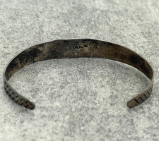 OLD FRED HARVEY ERA Navajo THREE Turquoise Stamped Sterling Bracelet 7 in - Additional view 8