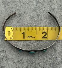 OLD FRED HARVEY ERA Navajo THREE Turquoise Stamped Sterling Bracelet 7 in - Additional view 10