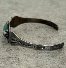 Vintage FRED HARVEY ERA NAVAJO Turquoise Fluted Button Sterling Bracelet 7 in - Additional view 5