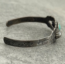 Vintage FRED HARVEY ERA NAVAJO Turquoise Fluted Button Sterling Bracelet 6.6 in - Additional view 6