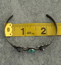 Vintage FRED HARVEY ERA NAVAJO Turquoise Fluted Button Sterling Bracelet 6.6 in - Additional view 9