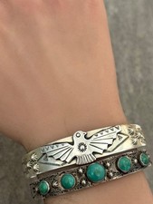 FRED HARVEY ERA Navajo THUNDERBIRD Fluted button Sterling silver Bracelet 6.8 in - Additional view 1