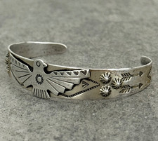 FRED HARVEY ERA Navajo THUNDERBIRD Fluted button Sterling silver Bracelet 6.8 in - Additional view 2