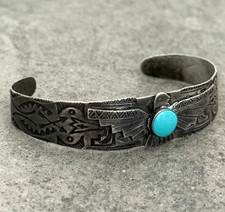 OLD FRED HARVEY ERA THUNDERBIRD Navajo Turquoise Sterling silver Bracelet 7 in - Additional view 3