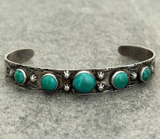 OLD FRED HARVEY ERA Navajo Turquoise THUNDERBIRD Sterling Bracelet 6.6 in - Additional view 1