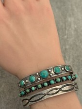 OLD FRED HARVEY ERA Navajo Turquoise THUNDERBIRD Sterling Bracelet 6.6 in - Additional view 5