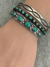 OLD FRED HARVEY ERA Navajo Turquoise THUNDERBIRD Sterling Bracelet 6.6 in - Additional view 6