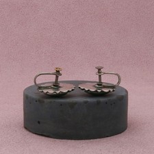 fred harvey era sterling silver vintage green turquoise screw-back earrings - Additional view 1