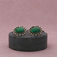 fred harvey era sterling silver vintage green turquoise screw-back earrings