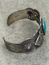 RARE Vintage FRED HARVEY ERA Navajo Turquoise HORSE REPOUSSE Sterling Bracelet - Additional view 12