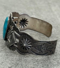 RARE Vintage FRED HARVEY ERA Navajo Turquoise HORSE REPOUSSE Sterling Bracelet - Additional view 4