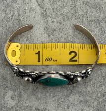 Vintage FRED HARVEY Era Navajo Turquoise Scalloped Sterling Bracelet 6.75 in - Additional view 9