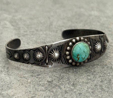 OLD FRED HARVEY ERA Navajo Turquoise THUNDERBIRD Sterling Bracelet 6.75 in - Additional view 2