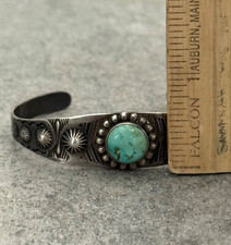 OLD FRED HARVEY ERA Navajo Turquoise THUNDERBIRD Sterling Bracelet 6.75 in - Additional view 11