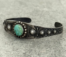 OLD FRED HARVEY ERA Navajo Turquoise THUNDERBIRD Sterling Bracelet 6.75 in - Additional view 3