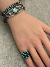 OLD FRED HARVEY ERA Navajo Turquoise THUNDERBIRD Sterling Bracelet 6.75 in - Additional view 6