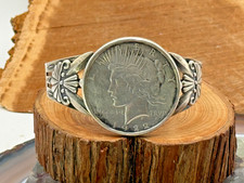 Fred Harvey Era 1922 Peace Dollar Sterling Navajo Cuff Bracelet--2028.25