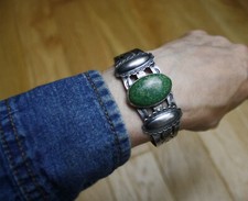 Vintage Harvey Era Navajo Native American Sterling Silver Turquoise Bracelet - Additional view 1