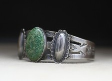 Vintage Harvey Era Navajo Native American Sterling Silver Turquoise Bracelet - Additional view 3