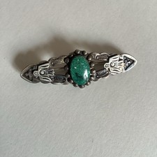 Vintage Fred Harvey Era Green Turquoise Sterling Thunderbird Concho Brooch Pin - Additional view 1