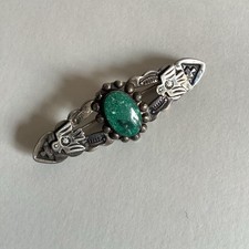 Vintage Fred Harvey Era Green Turquoise Sterling Thunderbird Concho Brooch Pin - Additional view 2