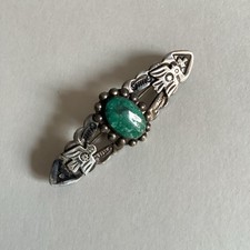 Vintage Fred Harvey Era Green Turquoise Sterling Thunderbird Concho Brooch Pin - Additional view 3