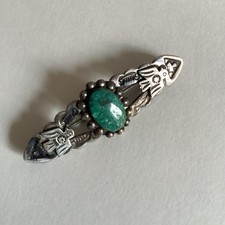 Vintage Fred Harvey Era Green Turquoise Sterling Thunderbird Concho Brooch Pin - Additional view 4