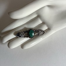 Vintage Fred Harvey Era Green Turquoise Sterling Thunderbird Concho Brooch Pin