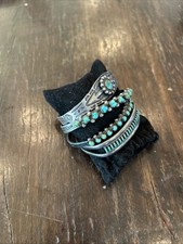 Curated Stack  Sterling Turquoise Cuff Stack Navajo Fred Harvey And Zuni - Additional view 1