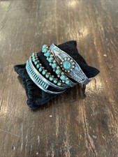 Curated Stack  Sterling Turquoise Cuff Stack Navajo Fred Harvey And Zuni - Additional view 2
