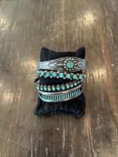 Curated Stack Sterling Turquoise Cuff Stack Navajo Fred Harvey And Zuni