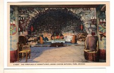 1940s Grand Canyon Fred Harvey Linen Postcard Hermit's Rest Fireplace-PP10