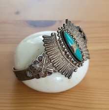 FRED HARVEY Era  Turquoise  & Sterling Arrows Cuff Bracelet Rare Vintage - Additional view 2
