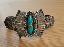 FRED HARVEY Era Turquoise & Sterling Arrows Cuff Bracelet Rare Vintage