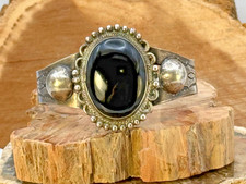Vintage Native Navajo Fred Harvey Era Black Onyx Sterling Cuff Bracelet--2369.25