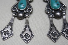 Vintage Whirling Logs Navajo Native American Sterling Silver Turquoise Earrings - Additional view 3