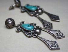 Vintage Whirling Logs Navajo Native American Sterling Silver Turquoise Earrings - Additional view 6