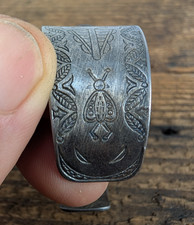 Turquoise Fred Harvey Era Navajo Stamped Nickel Silver Cuff - Additional view 2