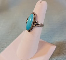 Vintage Turquoise Ring Sterling Silver 5 Bell Trading Fred Harvey Era Southwest - Additional view 1
