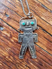 VINTAGE OLD FRED HARVEY ERA NAVAJO STERLING STAMPED KACHINA DANCER PENDANT 24